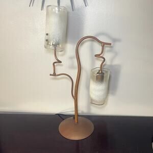 Vintage Italian Tree Double Glass Lamp 1980s Orange Metal Frosted 24" tall
